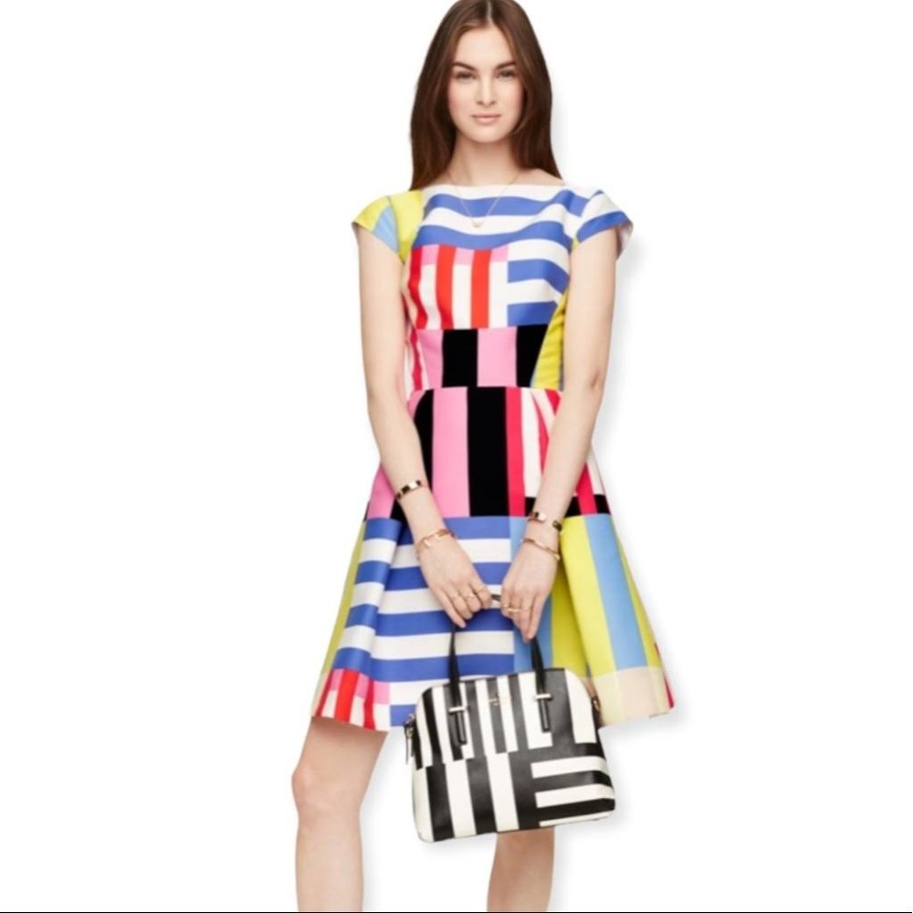 KATE SPADE Multicolor Go Fly A Kite Multi Stripe Double Bow Back Dress | Size S
